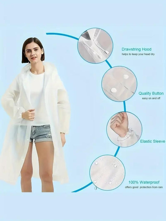 Unisex Hooded Button- Raincoat - Reusable for Adults